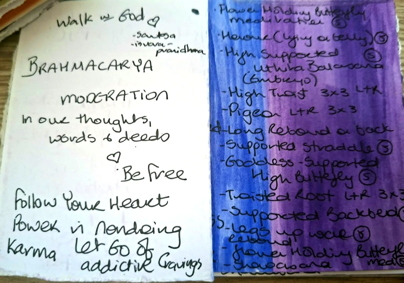 Jane’s handwritten Brahmacarya card, with its flow