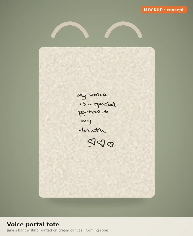 Tote bag with Jane’s handwriting